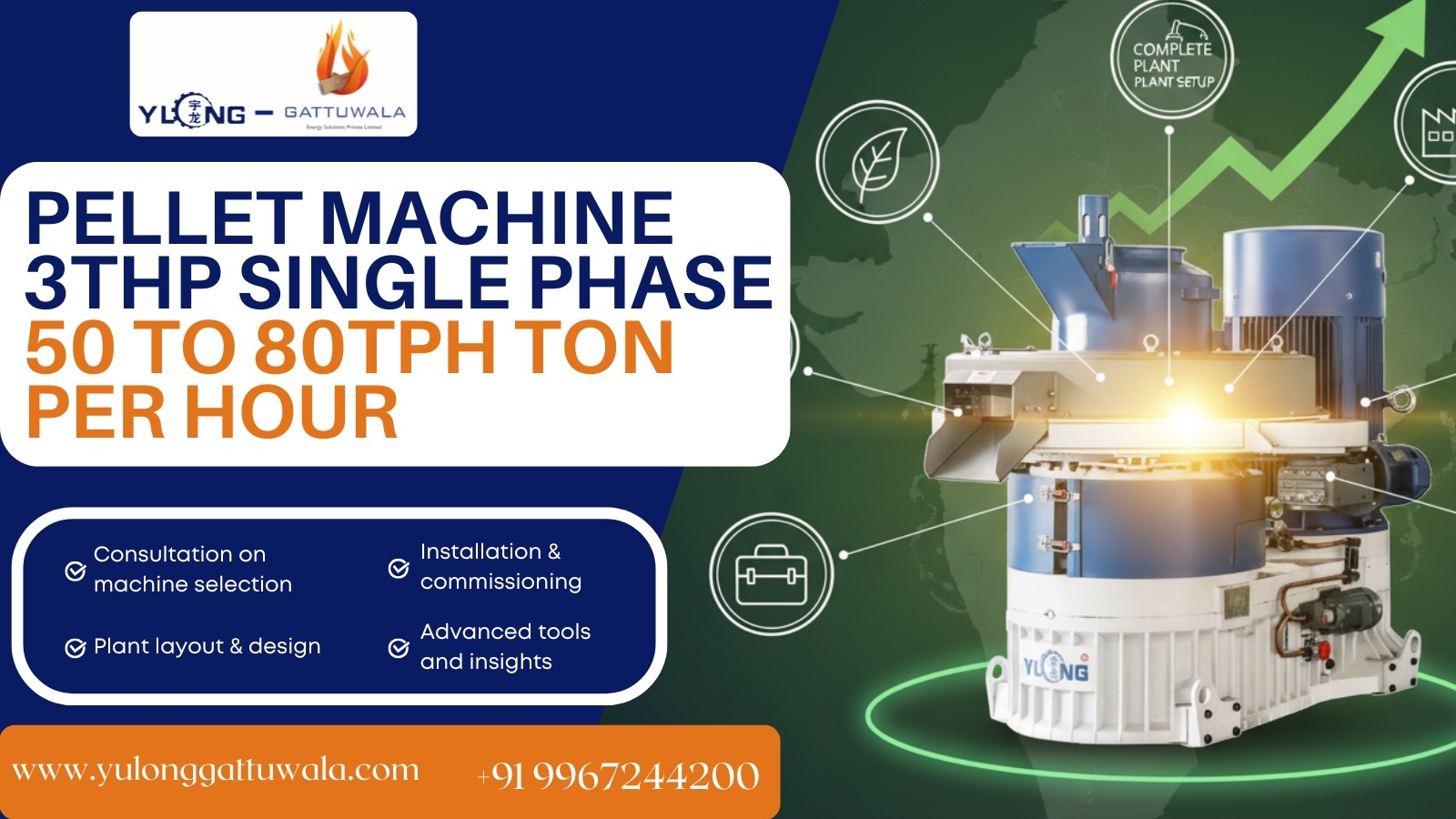 Pellet Machine 3THP Single Phase 50 to 80TPH Ton per hour
